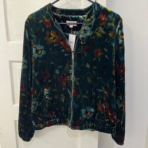 NWT Loft medium velvet zip up floral bomber jacket